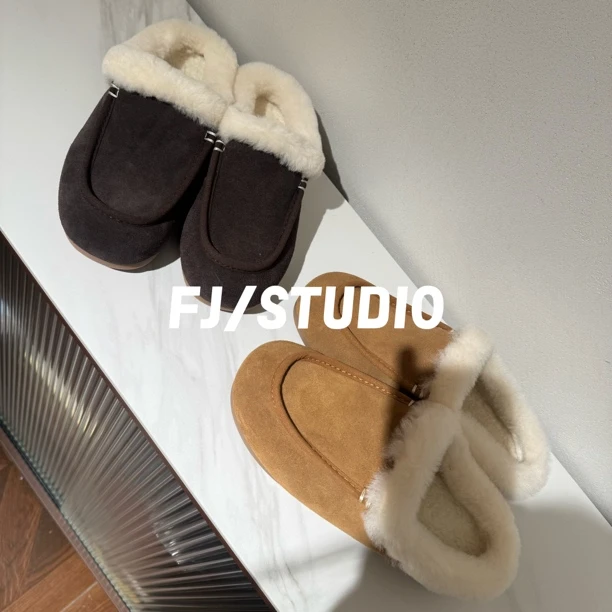 FJ/STUDIO［暖暖半拖］舒适毛毛 温暖百搭 品质满满经典栗色 熊棕色