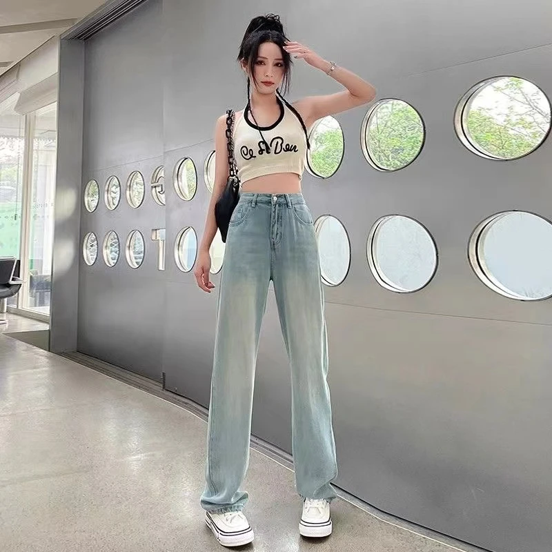 乔子（对）高腰牛仔裤女2025新款阔腿拖地裤夏季薄款