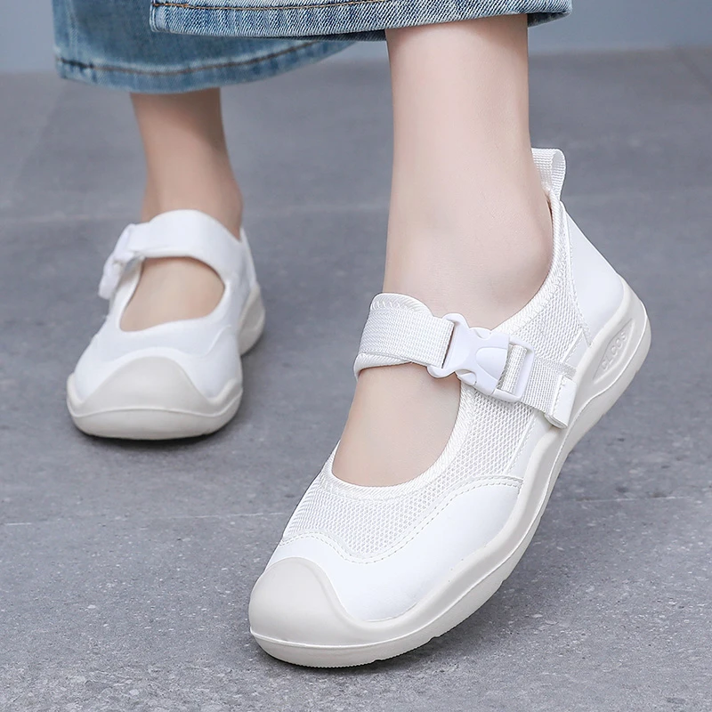 老北京布鞋女2025新款夏季透气网面凉鞋厚底软底运动芭蕾玛丽珍鞋