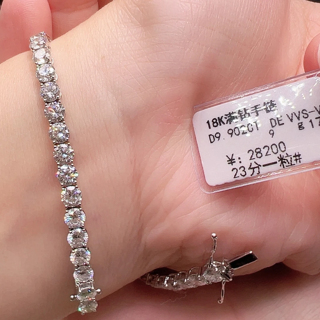 18K金镶嵌实验室培育钻石套链单颗23分，网球款手链17长，可改