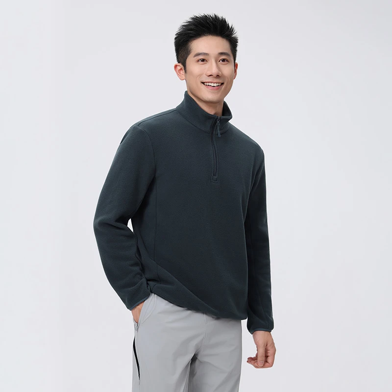 【双面热暖绒】男士秋冬立领半拉链纯色卫衣休闲透气套头保暖上衣