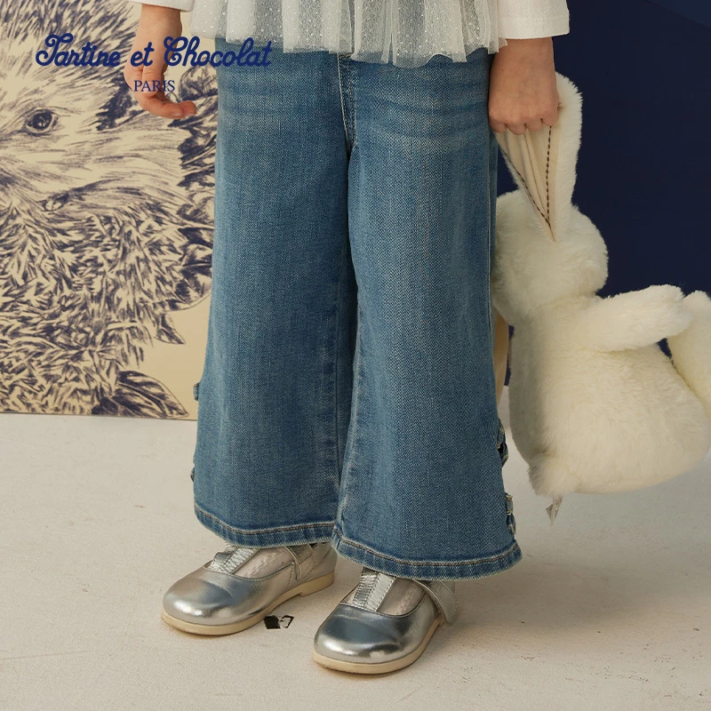 TC法国巧克力童装25秋季新款女童微喇牛仔阔腿裤CITJF3843K