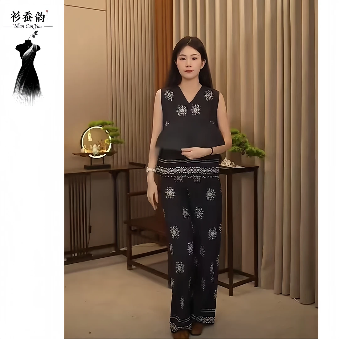 【风吟亚麻】夏季高腰田园风民族风亚麻长裤百搭阔腿直筒裤中式宽松