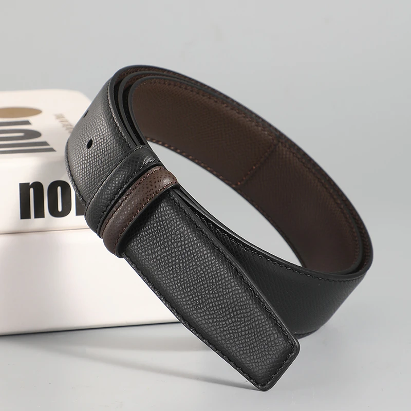 不带头替换皮带男菲拉万宝荔枝真皮十字纹3.4纯带身牛皮无扣腰带