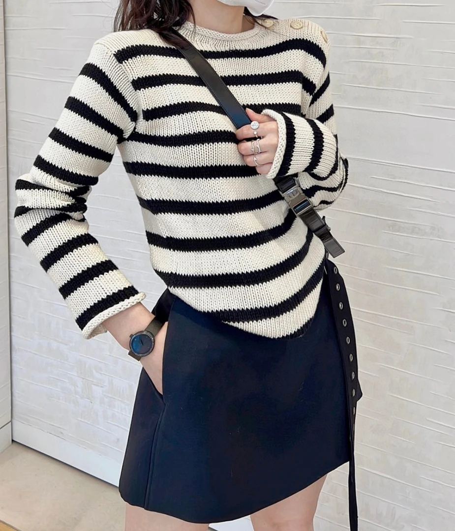 99新 DIOR/迪奥 黑白条纹海军毛衣 38码 J00286