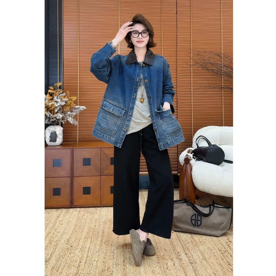 YYOUHAN 2025新款【布鲁维亚】皮领拼接双口袋牛仔外套 2508C4844