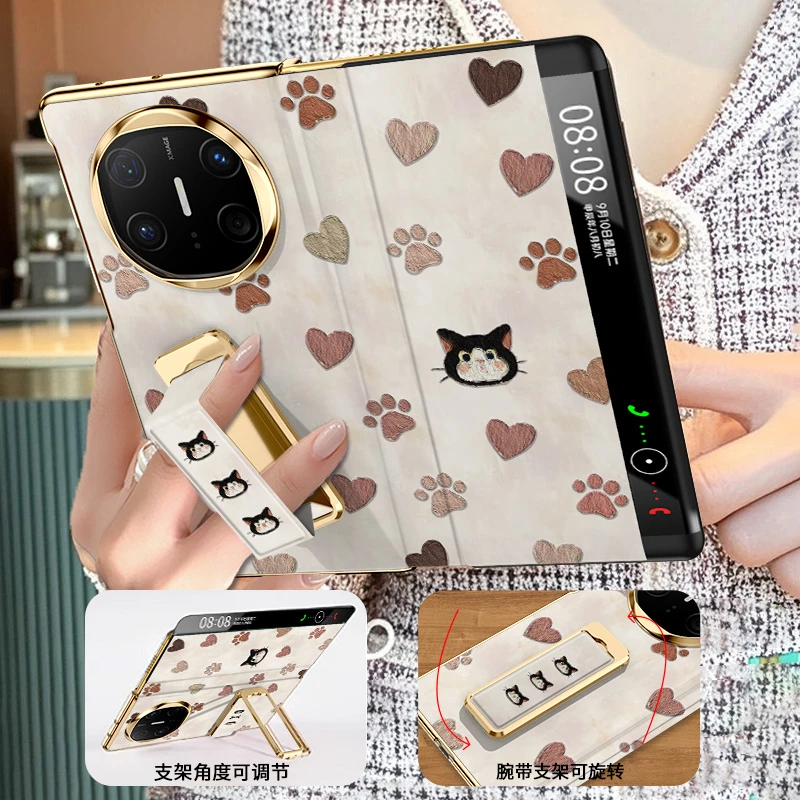 油画萌猫印适用华为mate x6手机壳翻盖皮套xt高级感5个性防摔可爱