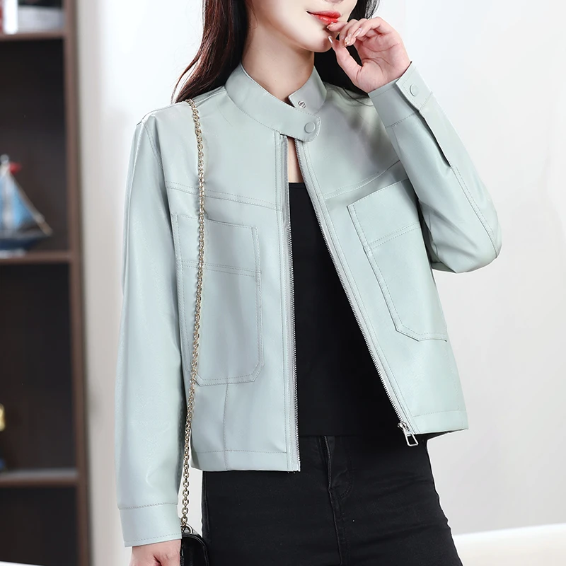 【新疆包邮】立领端雅女士韩版时尚气质皮衣外套4347