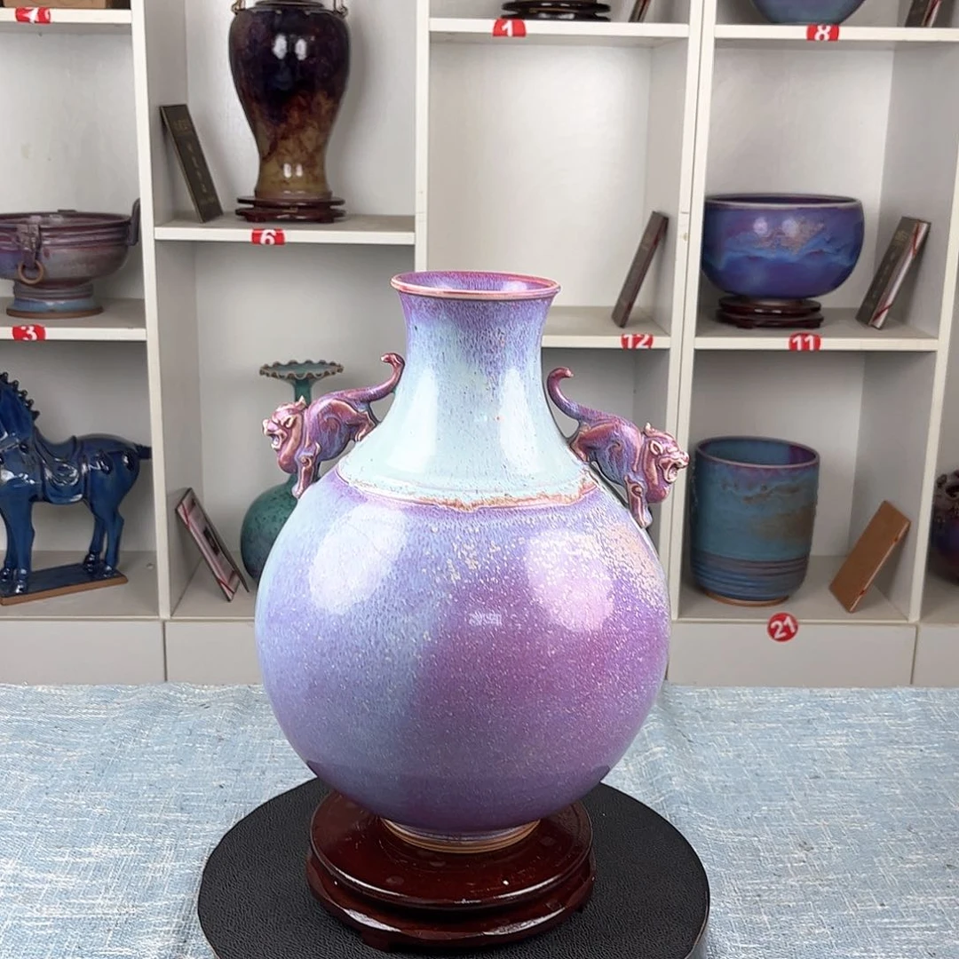 瓷片祥瑞瓶手拉坯炭烧