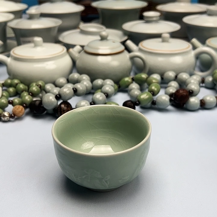 杯微暇翠绿釉月下独酌杯原矿原釉原产地