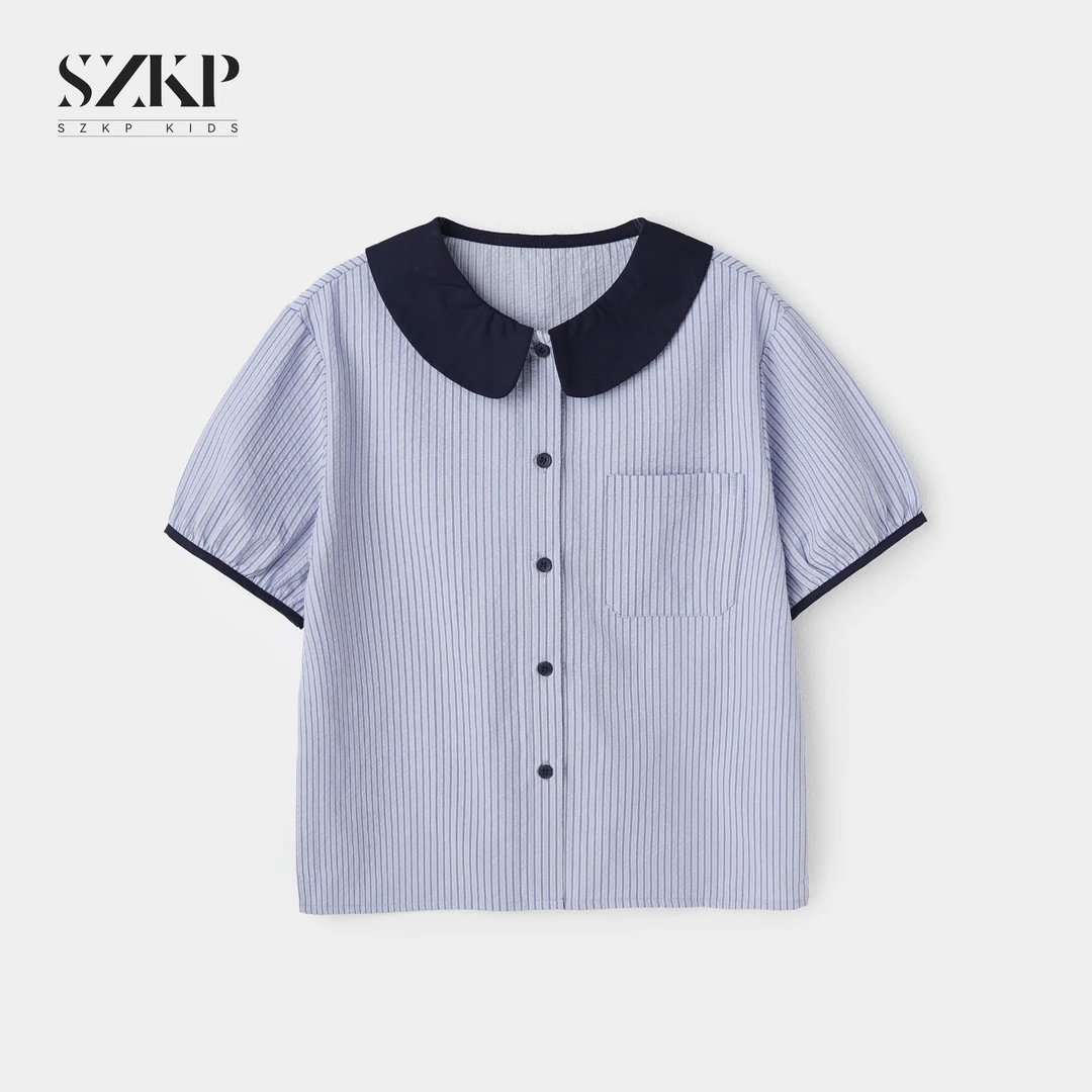 SZKP薄款透气条纹t恤女童夏季新款儿童潮款短袖衬衫欧若风穿搭