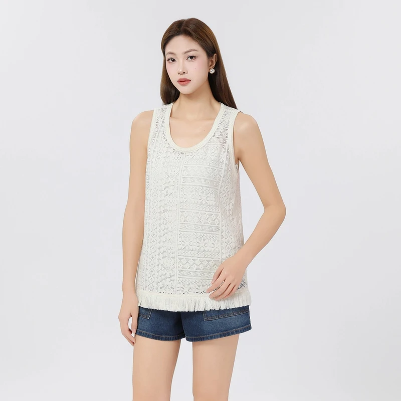 AMASS/阿玛施新款复古镂空吊带夏日蕾丝圆领宽松背心上衣女530049