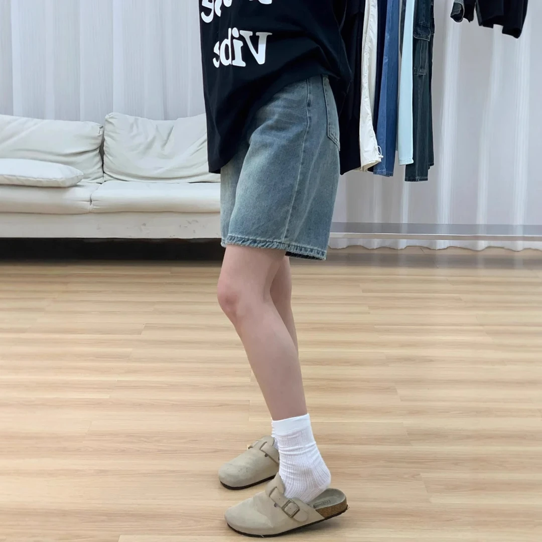 复古蓝显瘦牛仔短裤女夏季薄款小个子梨形身材高腰遮胯五分阔腿裤