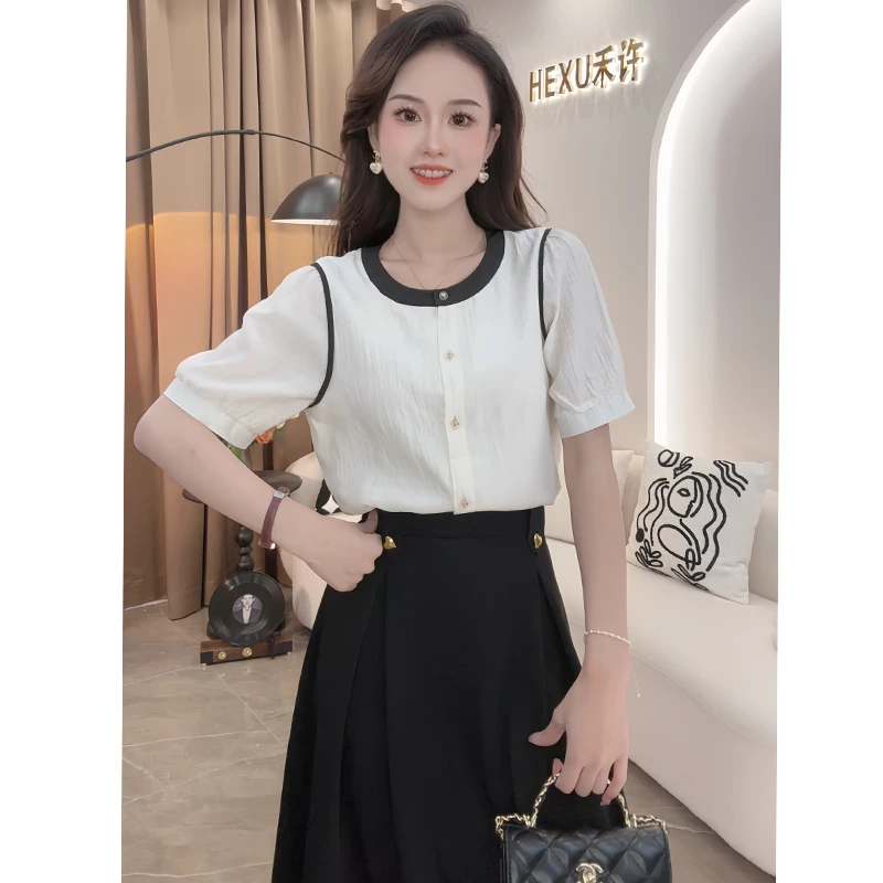 法式短袖衬衫女2024夏季新款设计感宽松显瘦上衣
