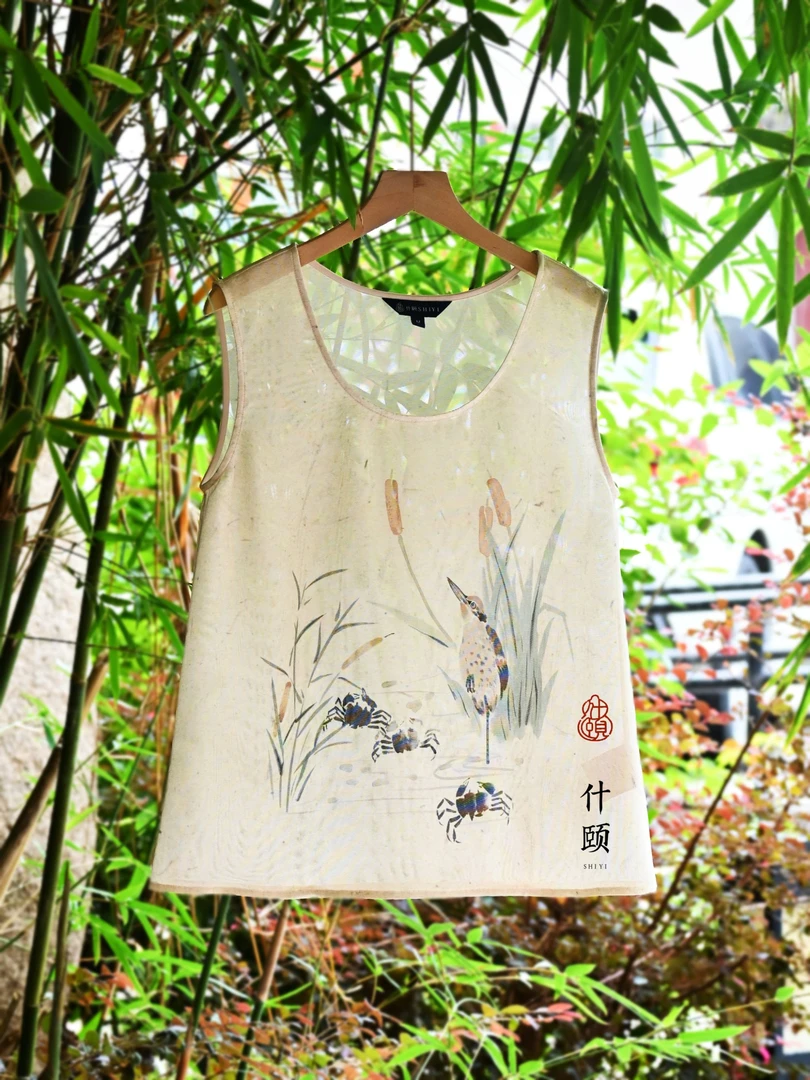 什颐新中式【苏州非遗织造三经绞罗】独家印花国画工笔风背心