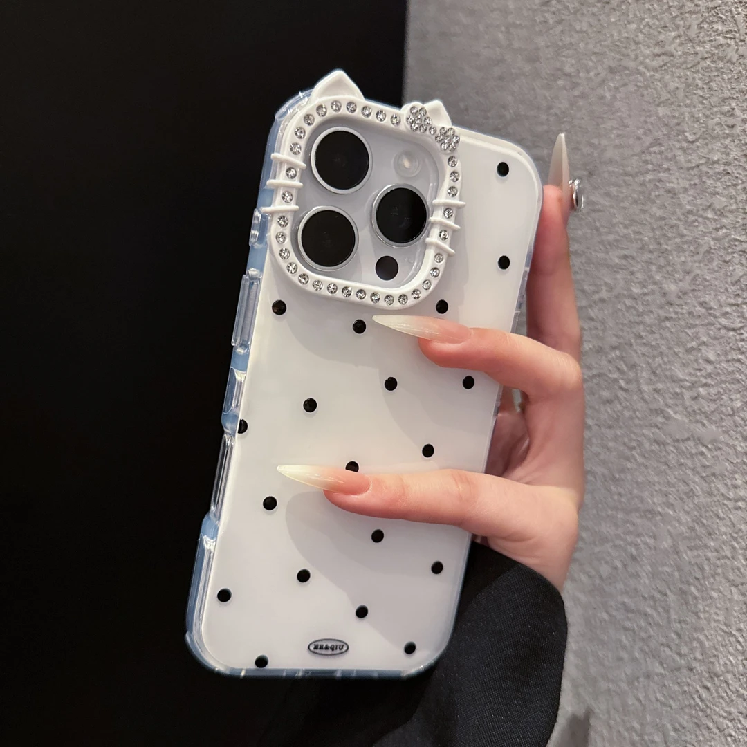 ins风满屏波点kitty猫镜头适用iPhone17手机壳16promax简约15/14