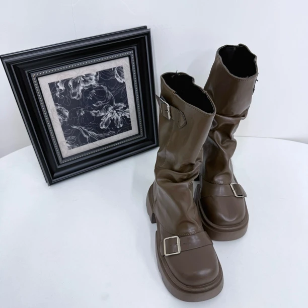 厚底增高马丁靴女英伦风2025新款秋季复古美拉德中筒裤管靴子