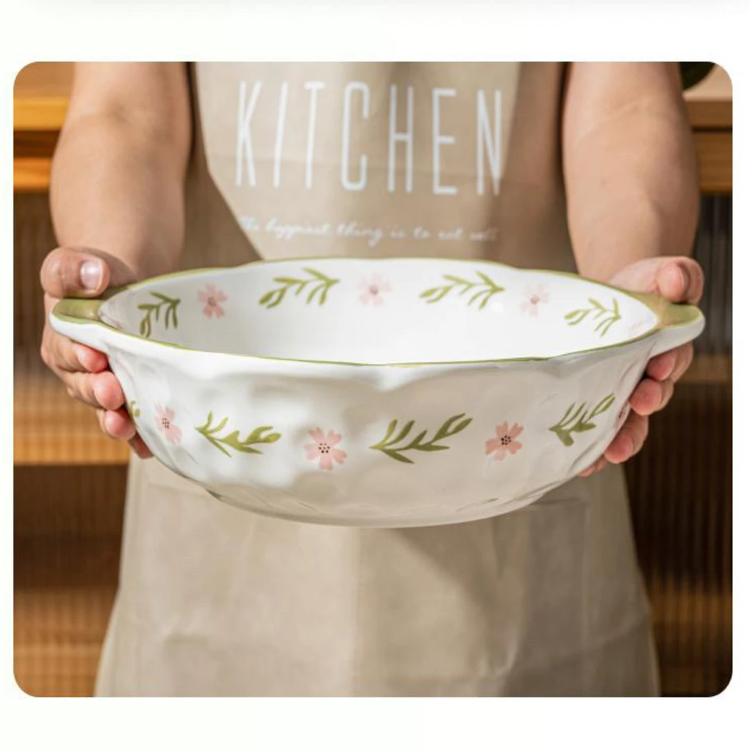 14英寸陶瓷双耳汤碗大号家用