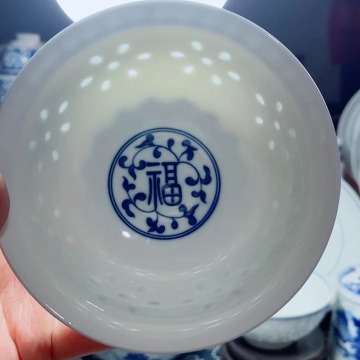 青花玲珑5寸饭碗福字