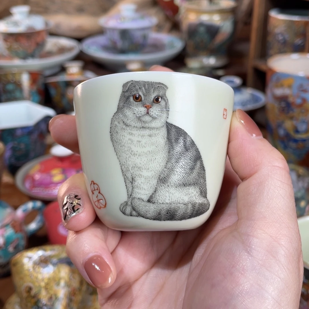 【闪购商品】折耳猫咪汝瓷杯 质感超强