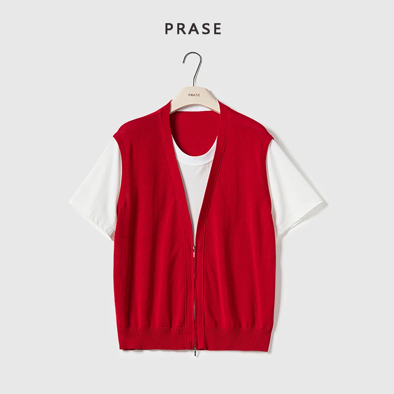 PRASE·噜【叠穿艺术家】微胖轻奢设计款夏天丝棉假俩件T恤PR505S51