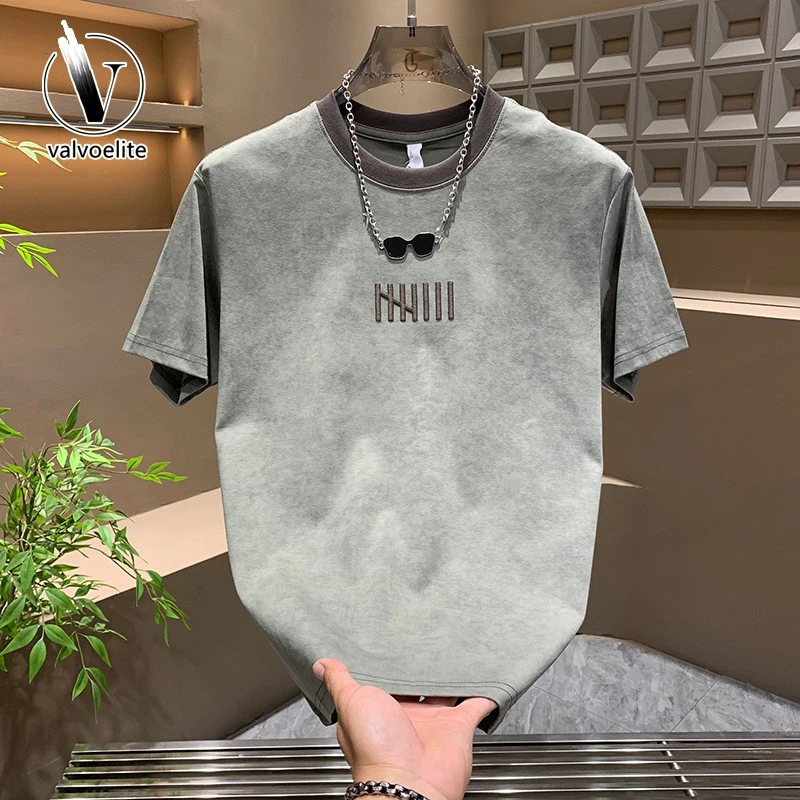 VALVOELITE夏季新款扎染短袖男恤高级感半袖拼接体三件套男款户外