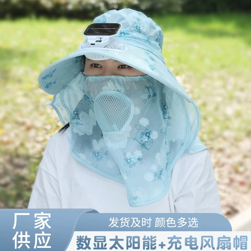 夏季爆款太阳能数显充电风扇帽子成人户外工作女士遮阳大棚帽