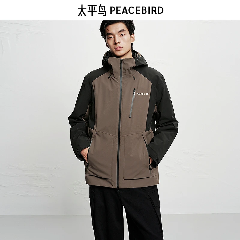 【商场同款】太平鸟男装25冬新款拼接户外冲锋衣夹克B2BCF4217