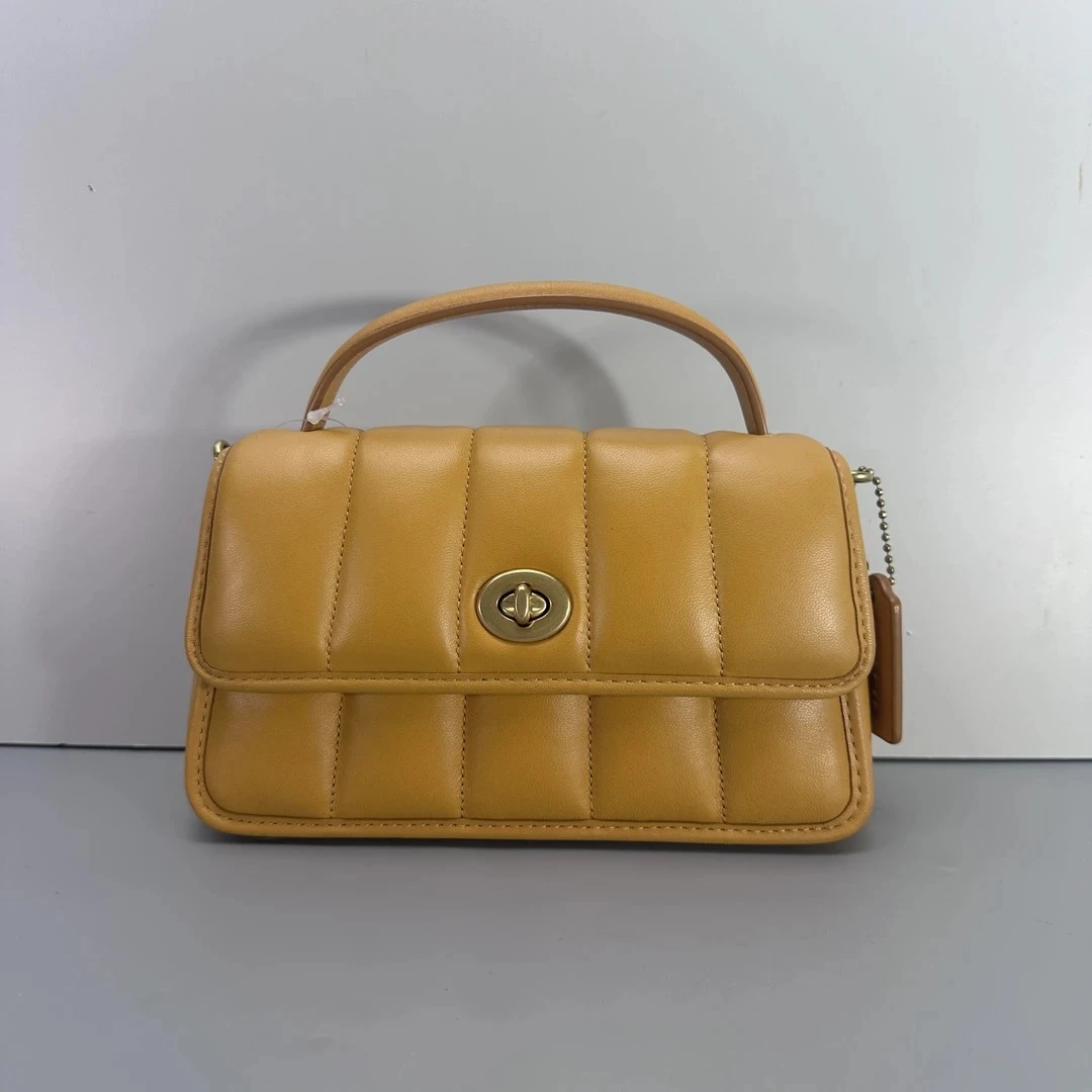 95新 COACH/蔻驰 turnlock20黄色手提包20*11*7cm E070507
