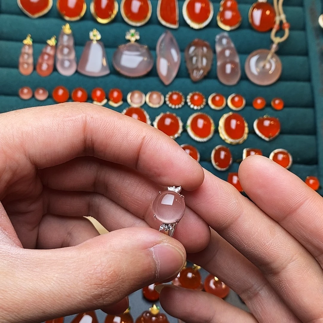 南红玛瑙银S925镶嵌戒指