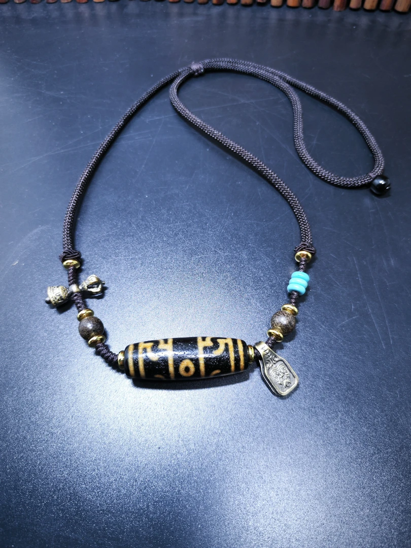 高端玛瑙牙黄三眼莲师锁骨链吊坠四季链毛衣链颈饰