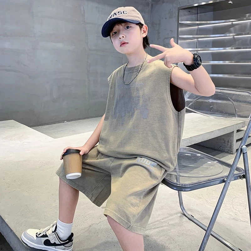 儿童装男童夏装无袖套装2025新款中大童夏季运动速干夏款帅气背心