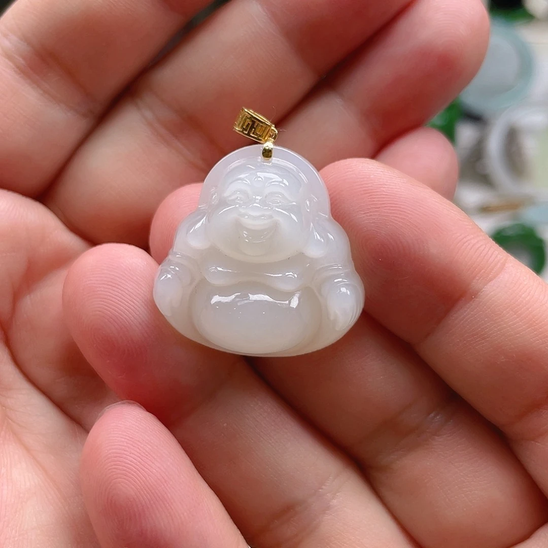 和田玉18K金镶嵌颈饰