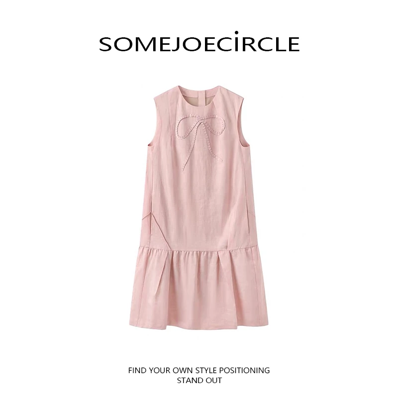 SOMEJOECIRCLE【大D渠道】立体蝴蝶结无袖拼接圆领碎花连衣裙V6401
