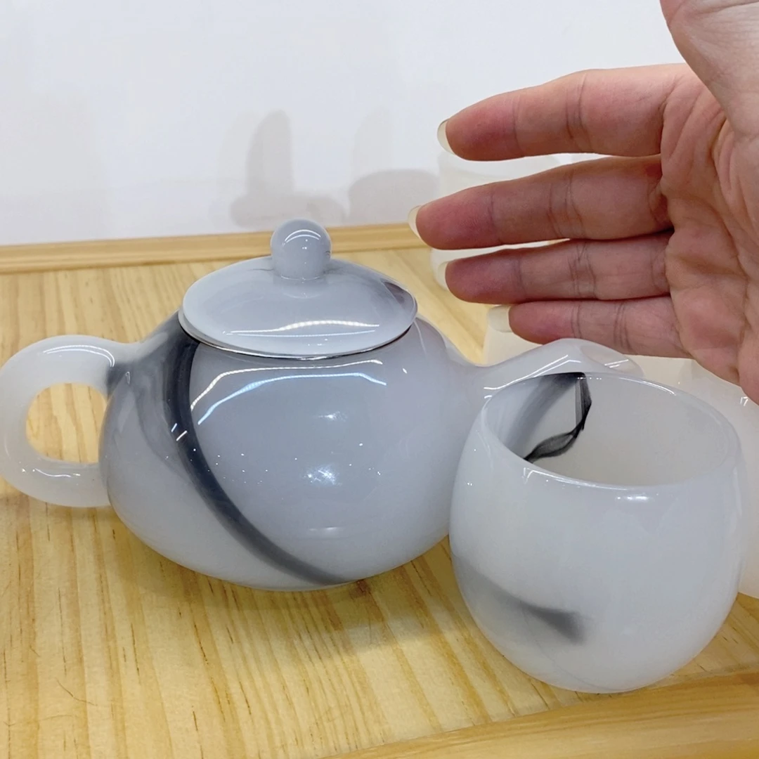 手工艺品琉璃水墨琉璃茶壶 主人杯