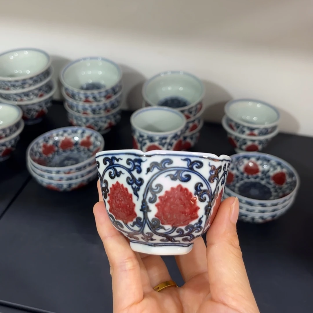 六方杯青花釉里红缠枝莲