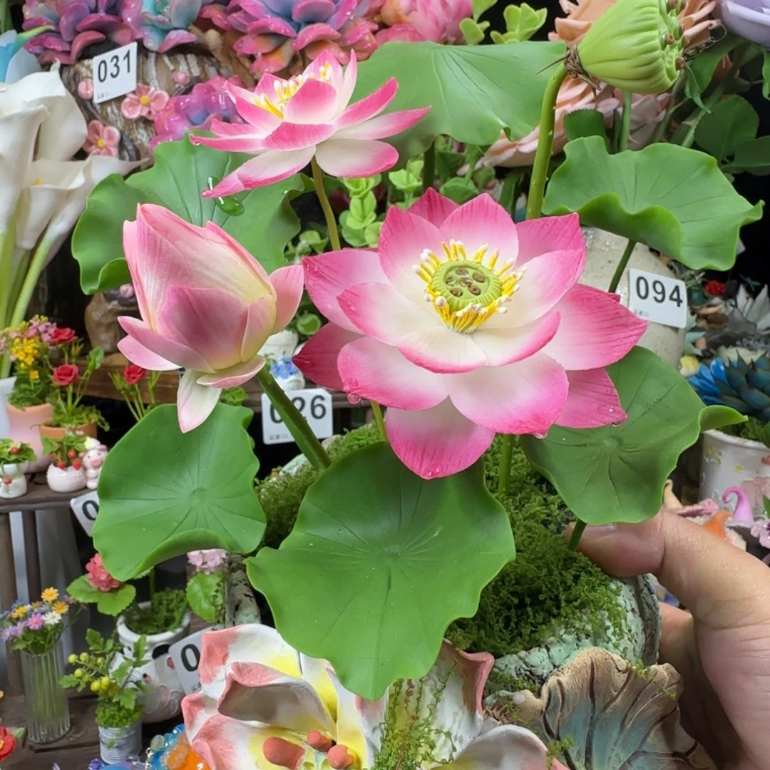手工荷花盆栽不带盆摆件