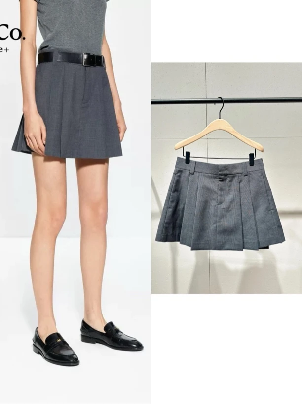 特清现货25夏新品凉感低腰显瘦格纹压褶A字百褶裙半身裙短裙