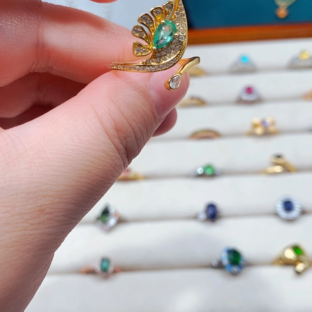 祖母绿戒指银S925镶嵌