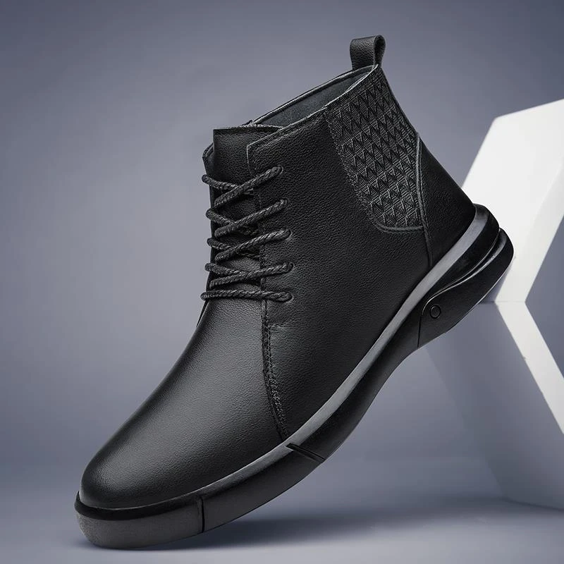 全牛皮马丁靴男2025新款春季英伦真皮高帮皮鞋中韩版男士真皮羊毛