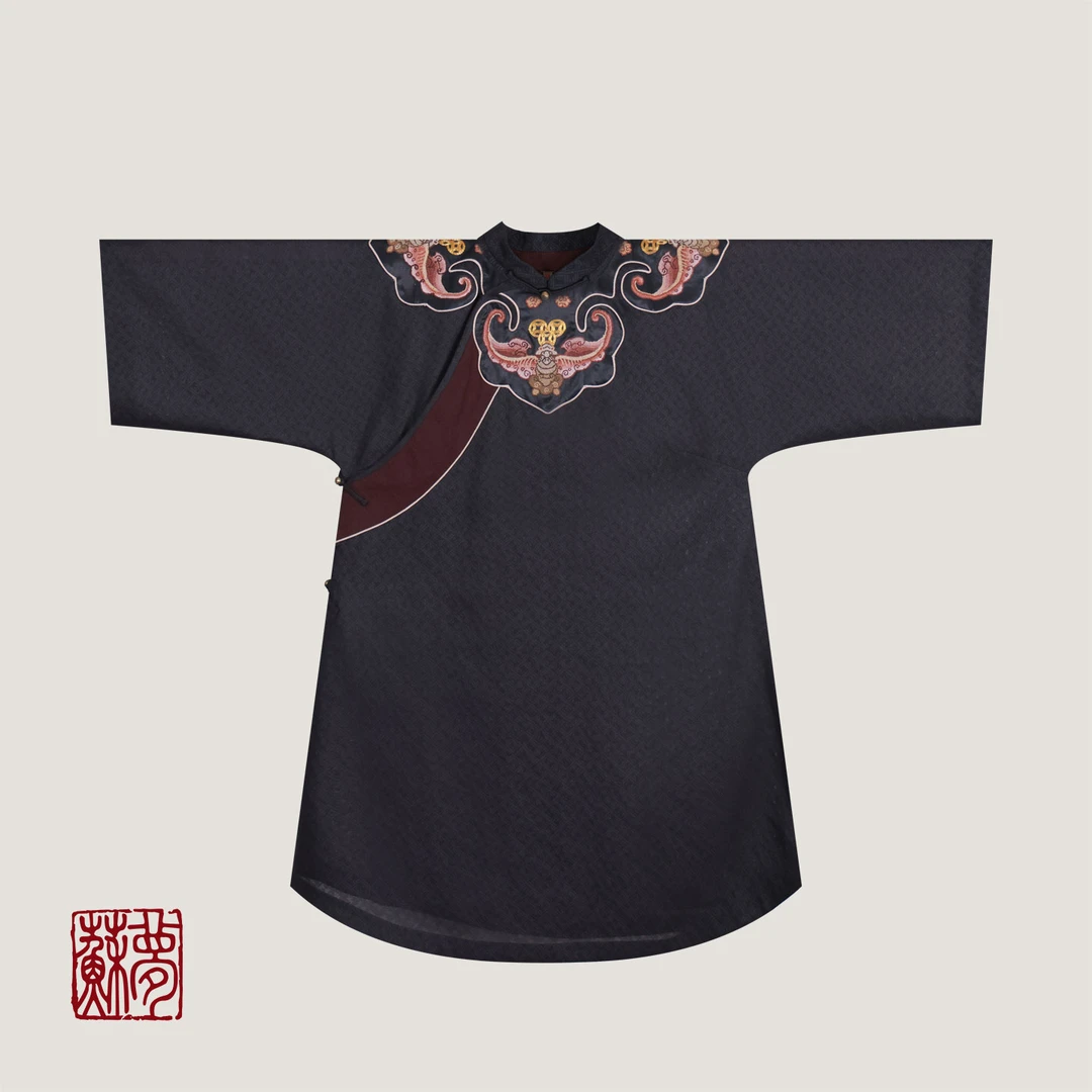 蘇夢【五福和合】香云纱手绣打籽盘金半大褂01031700