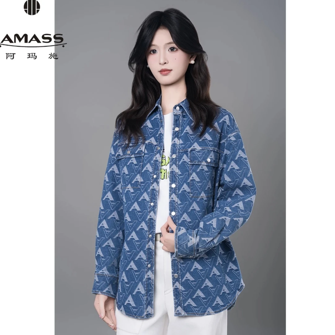 AMASS/阿玛施时尚休闲女装经典复古丹宁廓形牛仔长袖衬衫5300971