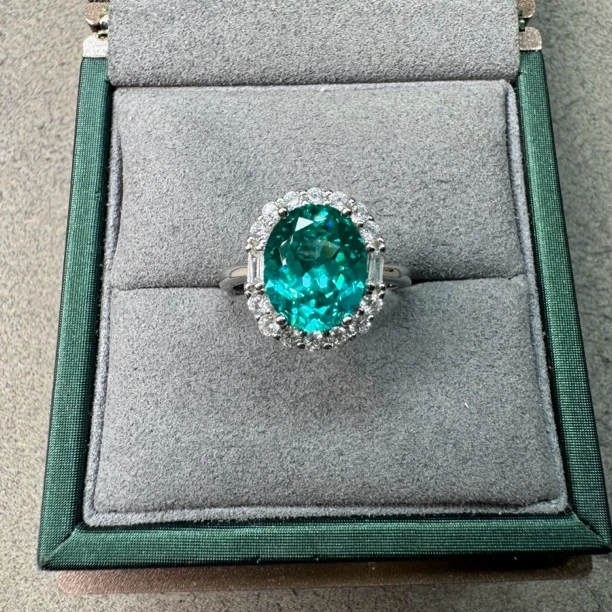 高订珠宝典藏轻奢帕拉伊巴戒指活口S925银镀金女神培育气质