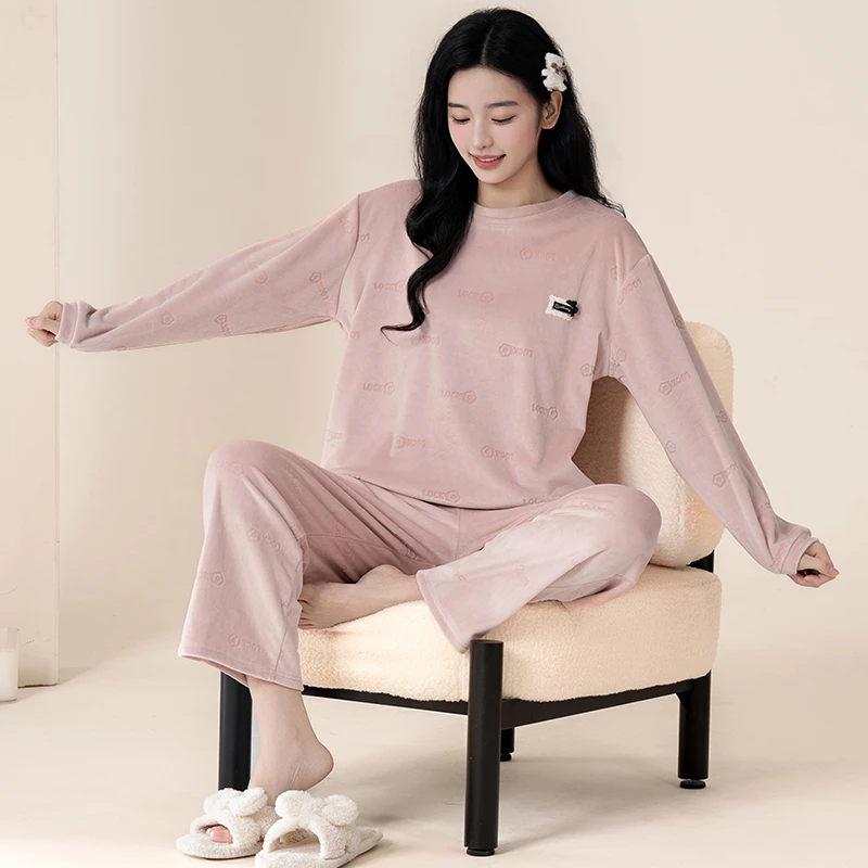 女士睡衣2025新款秋冬季加绒保暖海岛绒厚款珊瑚绒加厚家居服套装