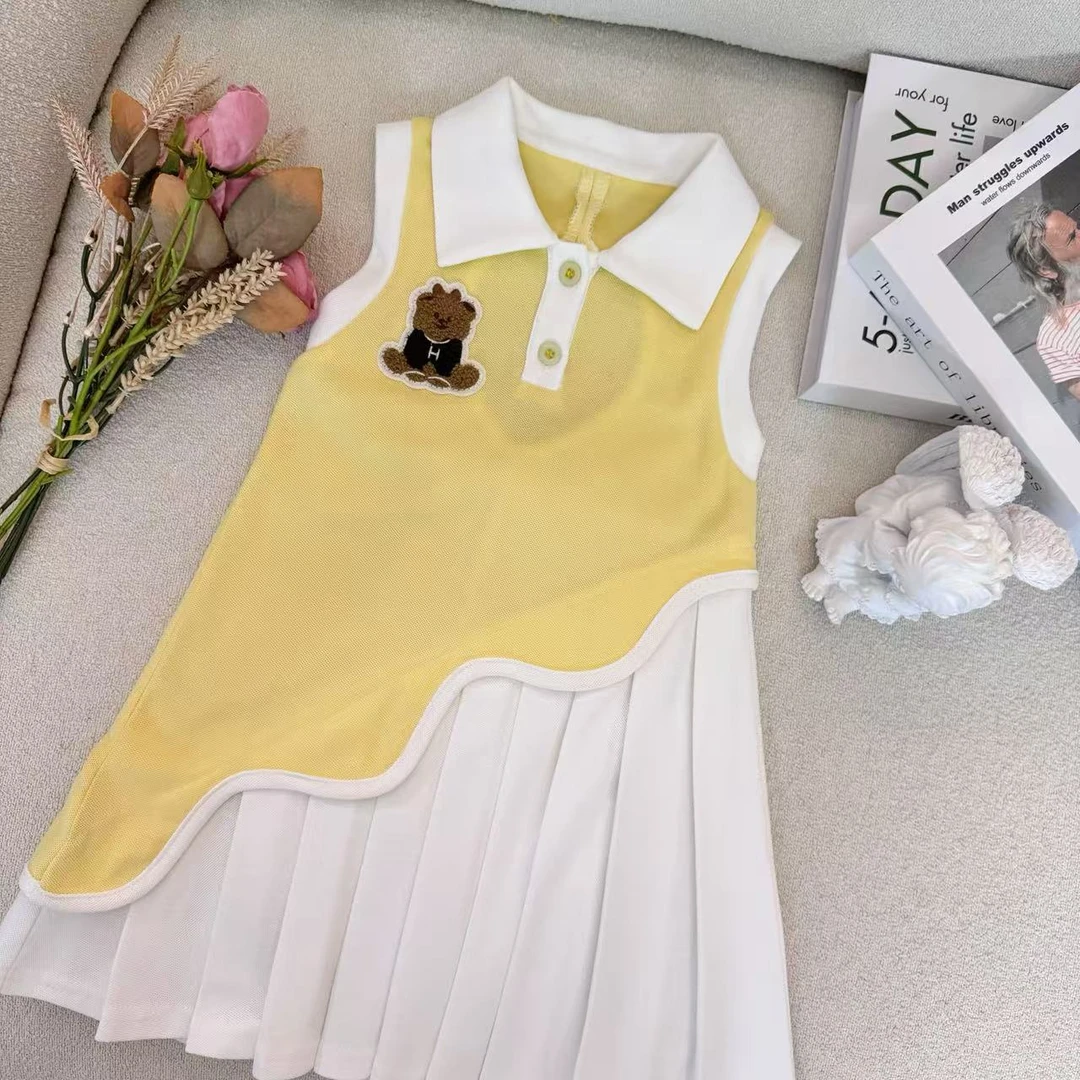 女童夏季洋气翻领连衣裙2025儿童韩版时尚无袖背心裙学院风裙子潮