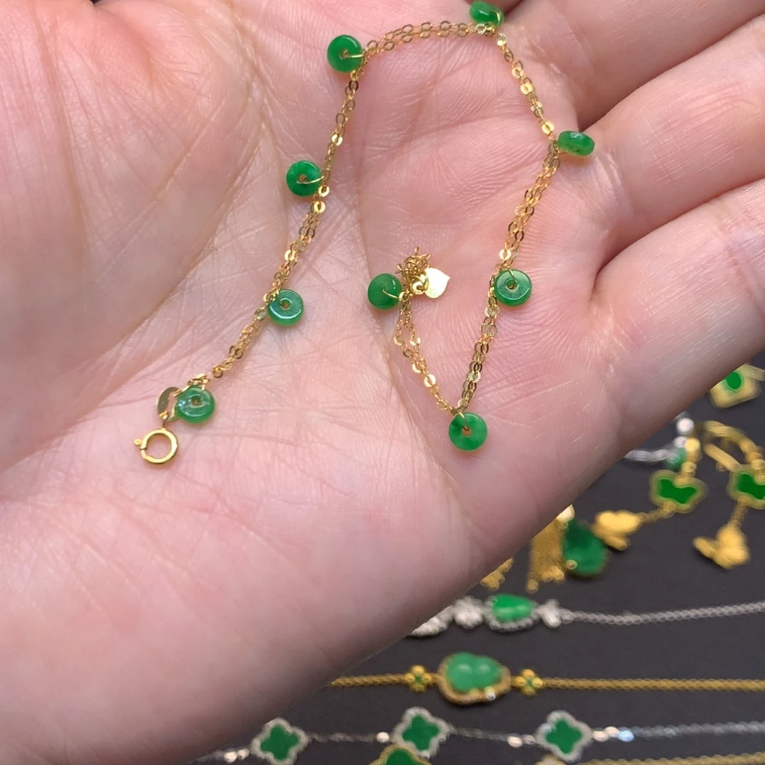 翡翠18K金镶嵌手链有纹裂