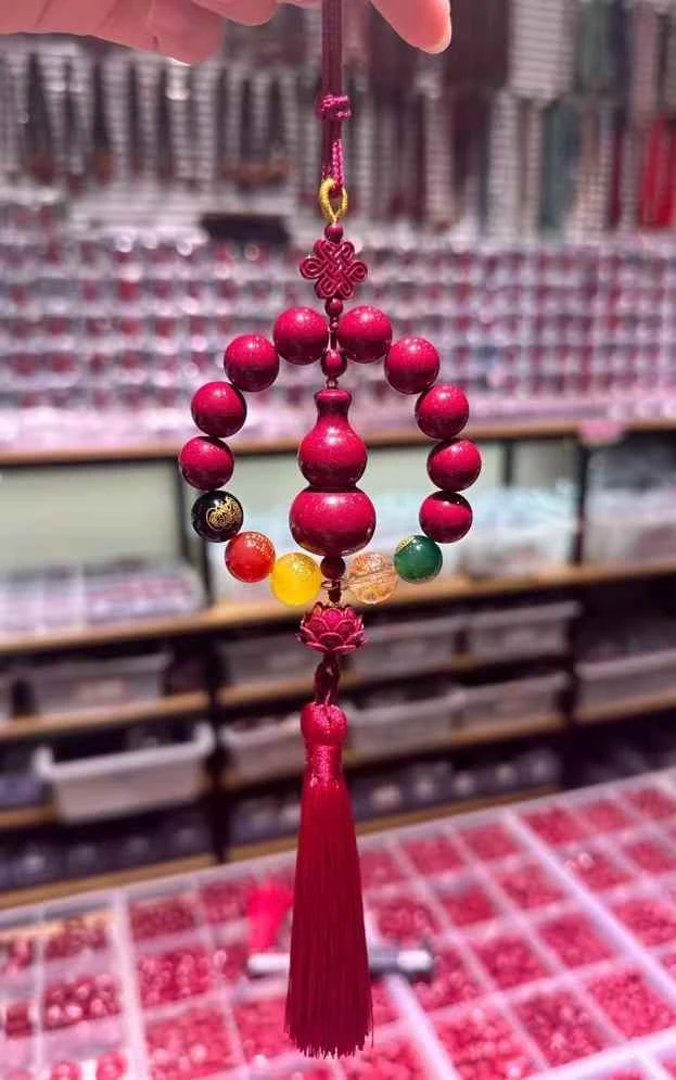 含辰砂工艺品保真高含量朱砂紫金砂五路财神路路通葫芦车挂送证书