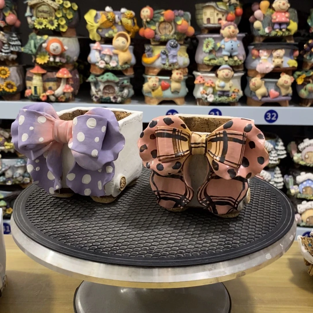 白狐粗陶手捏花盆