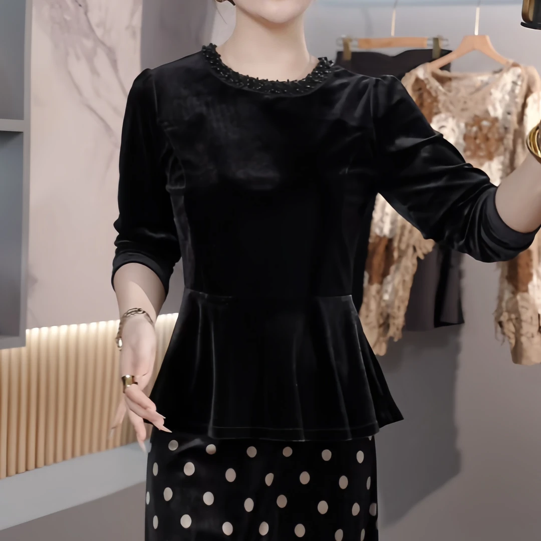 【樱桃草莓】2025秋冬季新款时尚百搭气质丝绒长袖T恤女打㡳衫显瘦