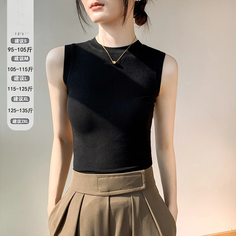 灰色背心打底衫女2025早秋圆领修身无袖T恤遮副乳黑色吊带内搭